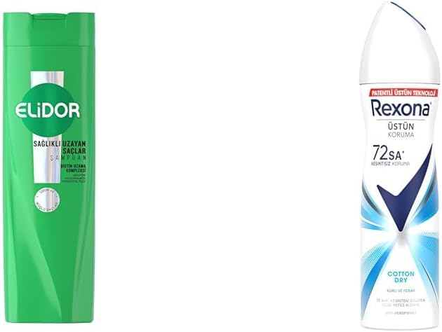 Elidor Saç Bakım Şampuanı Sağlıklı Uzayan Saçlar 400 ml + Rexona Kadın Sprey Deodorant Cotton Dry 150 ml