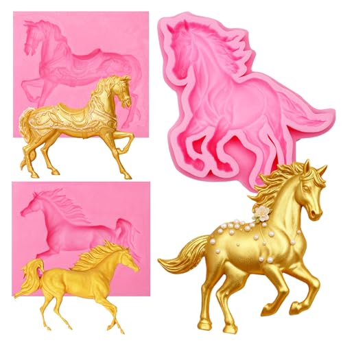 Magical Dessert 3D Unicorn Silicone Mold Set, Pink, for Cake Decorating, Fondant, Clay Art, Horse Shape Design (3 Packs Horse Z363)
