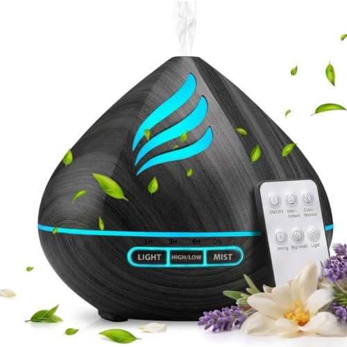 Essential Oil Scent Diffuser: 500ML Aroma Diffuser for Home Bedroom - 14 Colors LED, Remote Control, Ultra-Quiet Cool Mist Scent Diffuser with Timer for Family - Black