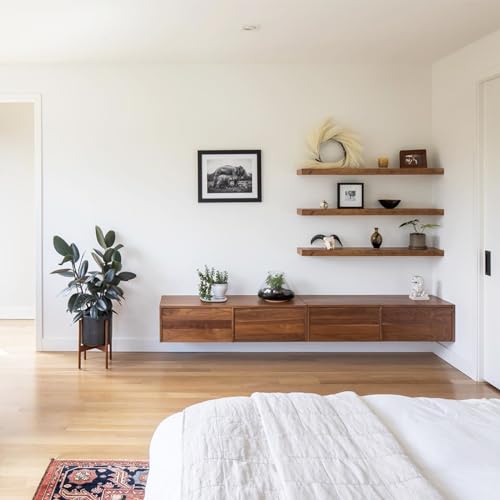 QEEIG Floating Shelves for Wall 55.1" Extra Long - Wall Shelf Bathroom Kitchen Living Room Bedroom Farmhouse Home Decor Display Bookshelf Large 55.1 x 9.3 inch Set of 2, Rustic Brown (008-140BN)