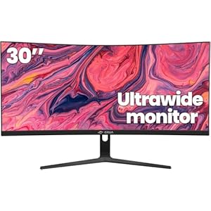 CRUA 30 Zoll Curved Ultrawide Gaming Monitor(2560×1080), 100Hz, 1ms, 1500R, VA, HDR 10, AdaptiveSync, DCI-P3 90%, SRGB100%, VESA 100x100mm, Augenpflege