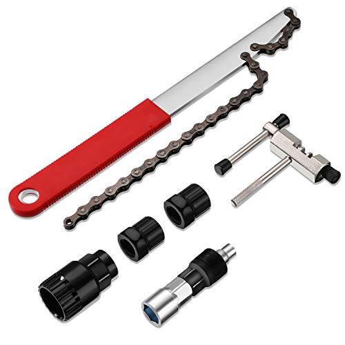 6 in 1 Bicycle Cassette Removal Tool Outdoor Cycling Bicycle Maintenance Tool Set with Chain Whip and Auxiliary Wrench for Bicycle Sprocket Removal