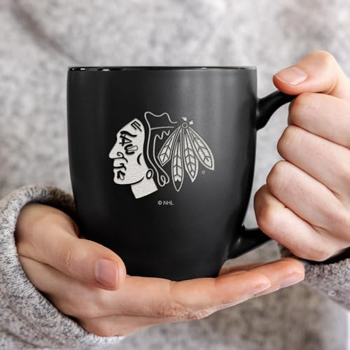 Rico Industries NHL Hockey Chicago Blackhawks 15oz Laser Engraved Matte Black Ceramic Bistro Mug - for Hot or Cold Drinks by Rico Industries - Image 2
