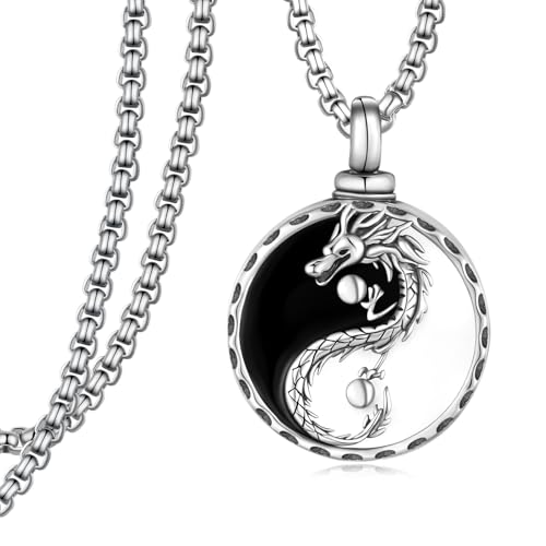 Yin Yang Urn Necklace For Men 925 Sterling Silver Dragon Yin Yang Cremation Jewelry For Ashes Urn Necklaces Ashes Necklace For Men Women Cremation Jewelry