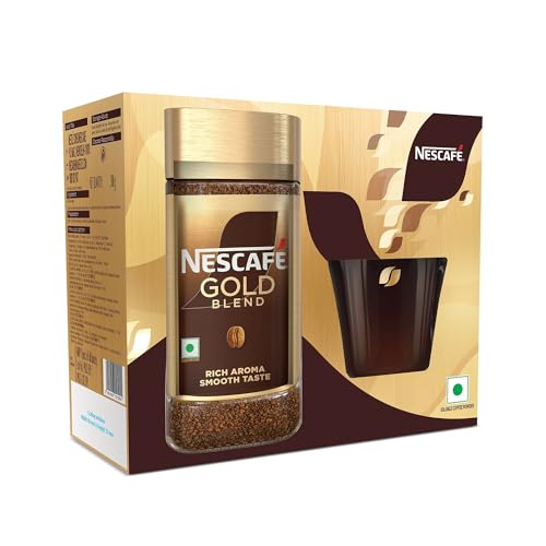 NESCAFE Gold Blend Instant Coffee Powder with Free Signature Glass Coffee Mug,...
