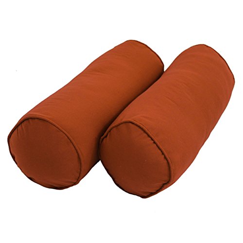 Blazing Needles Double-Corded Solid Twill Bolster Pillows with Inserts (Set of 2), 20" x 8", Spice
