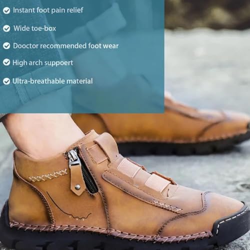 Matufit Shoes for Men, Handcrafted Wide Toe Box Orthopedic Loafers, Men's Leather Waterproof Non-Slip Fashionable Orthopedic Shoes, Side Zip Slip-On Flats4