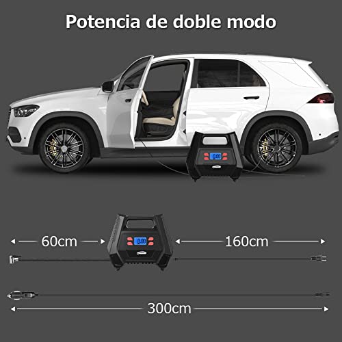 Miniatura 3 de Oasser Inflador Ruedas Coche DC 12V y AC 220V Compresor Aire portatil con Pantalla LCD Luz LED Cable de 3M 150PSI para Coches, Motos y Bicicletas