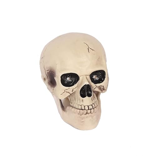 Halloween Life Size Human Skull Sculpture With Led Light Up Glowing Eyes, Night Light Resin Skull Head Bone Prop Horror House Party Ornament For Bar Table Decor, Holiday Or Birthday Gift #TOP7