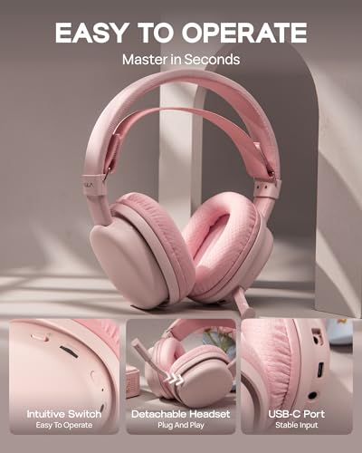 Image of MechLands Aula G7 Wireless Gaming Headset for PS4 /PS5 /PC /Switch, Over-Ear Headphones with Detachable Noise Canceling Mic, RGB, Surround Sound, 60H Battery, 2.4GHz /BT /Wired (Pink)