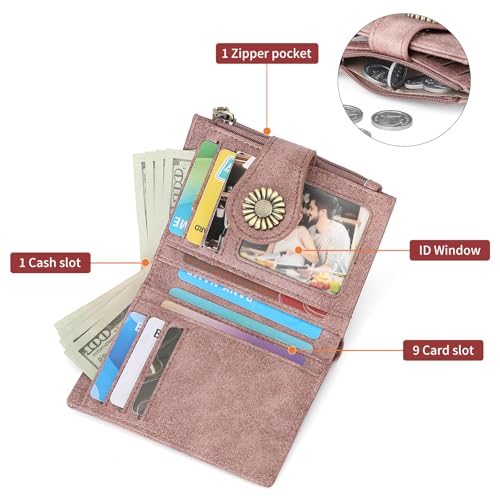 SENDEFN Small Wallets for Women Bifold RFID Blocking Leather Card Holder Compact Wallet with Zipper Coin Pocket3