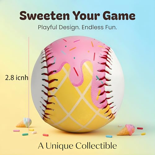 YLZZMDQSZ 2 Pcs Ice Cream Baseball, Cute Drip Ice Cream Practice Baseball with 9 inch Standard Size, Soft for Training & Themed Gifts for Baseball's Fans, Players & Coaches (2)