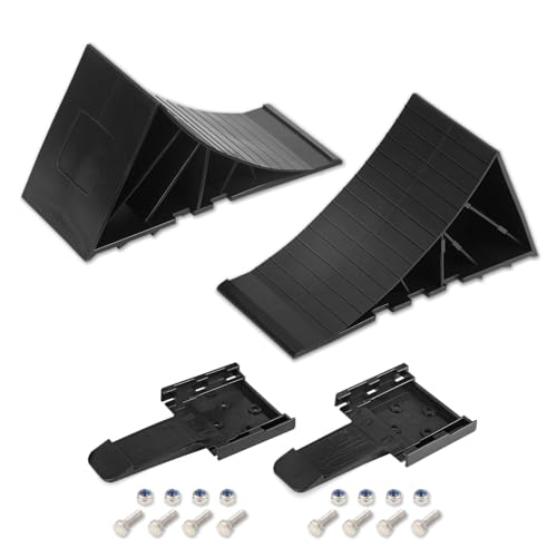 OULEME Juego de 2 cuñas con material de montaje | Alfombrilla para ruedas de coche, remolque, autocaravana, caravana, hasta 1600 kg, color negro
