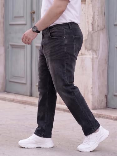 Image of Style Quotient Men Plus Size Black Tapered Fit Mid Rise Stretchable Jeans