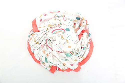 Baby 4 Layers Muslin Blanket Towel Bamboo Swaddle Extra Large 120 x 120CM Pre-washed Extra Thickness Ultra Soft Breathable Newborn up to 5 Years Animal Pattern (Unicorn)