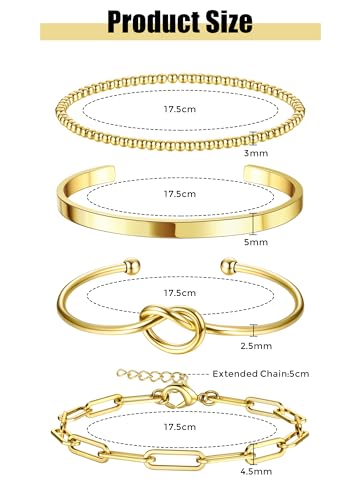 Dochais 4 Pcs Armband Damen Gold, Ketten Armbänder Für Damen, Vergoldet 18k, Verstellbares Gold, Twist Büroklammer Goldperlen – Bild 5