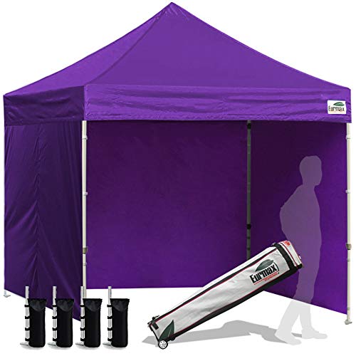Image of Eurmax USA 8x8 Pop Up Canopy Tent,Commercial Tent with Patented No-Tip Rolling Bag,4 Zippered Removable Walls,UV & Water Resistant Canopy Top,Heavy Duty Outdoor Gazebo,Instant Shelter(Purple)