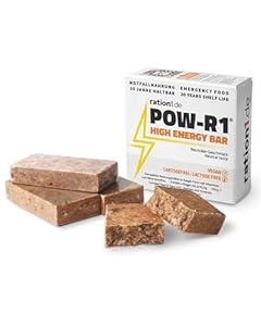 ration1, POW-R1 High Energy Bar, 250g Pack, 4 einzeln verpackte Riegel, Vegan, Laktosefrei, 20 Jahre haltbar, Outdoor Snack, Notnahrung, Energie Booster für Wandern, Radfahren
