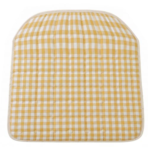 Coussin de chaise vichy antidérapant en coton jaune lavable en machine - 2