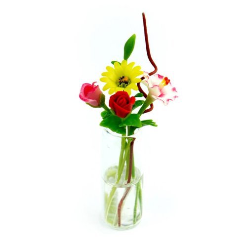 MyTinyWorld 4 Mixed Long Stem Flowers in a Glass Vase (GV81)