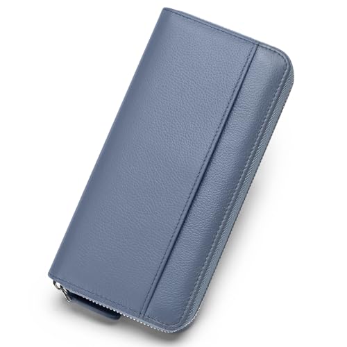 Image of RFID Blocking Womens Zipper Wallet Leather Large Capacity Billfold Clutch Zip Around Wallets for Women