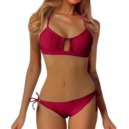 Traje de baño Tankini para Mujer Conjunto elástico sin Tirantes Ideal Verano Ropa Playa Cubierta Bikini Deportivo acuático (Red, XXL)
