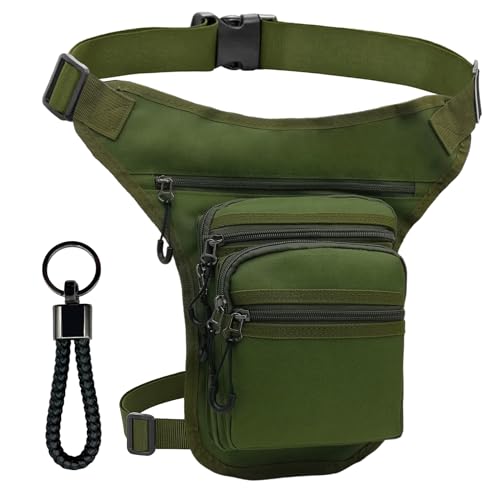 AHR Quality Riñonera Pierna (Multi Bosillos) Riñonera Moto Lateral Pernera Moto con Tiradores y Pernera Extraible, Riñonera Trabajo Militar 5 Bolsillos y Doble Sujeción Unisex