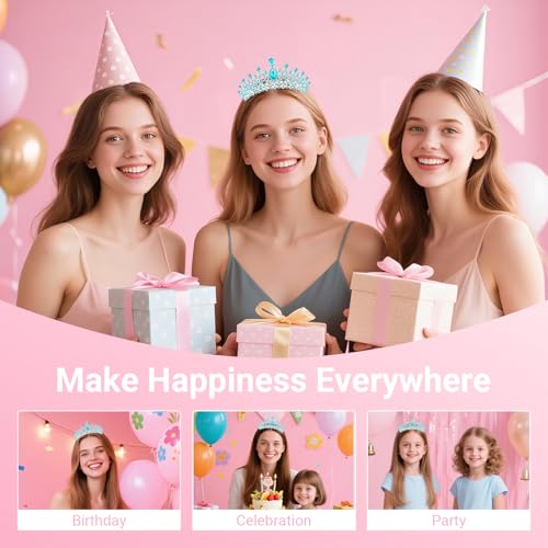 Birthday Tiara and Crown with Sash, Birthday Tiara for Women Party (Blue)