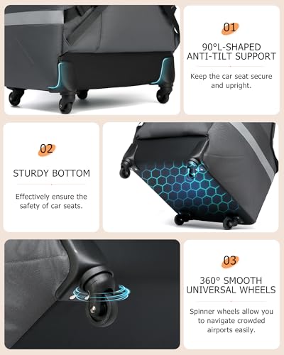 Image of MCBD Car Seat Travel Bag for Airplane, Foldable Baby Carseat Backpack for Travel Padded Carseat Carrier for Airport Gate Check, Infant Stroller Cover with Reflective Strips
