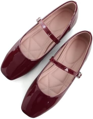 TN TANGNEST Women's Ballet Flats Fashion Mary Jane Flats Shoes for Women Cute Square Toe Slip on Dress Flats Wine red 40(8.5)