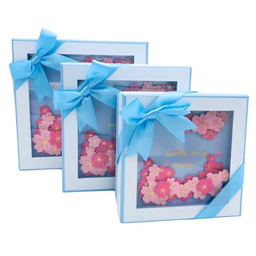 Coffret cadeau carré bleu 3 pièces pour fleurs et compositions élégantes