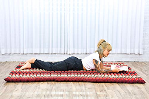 Image of Leewadee - Foldable Floor Mattress - Japanese Roll Up Futon -Trifold Tatami Mat- Guest Floor Bed - Camping Mattress - Thai Massage Mat, Kapok Filled, 75 x 57 inches, Red