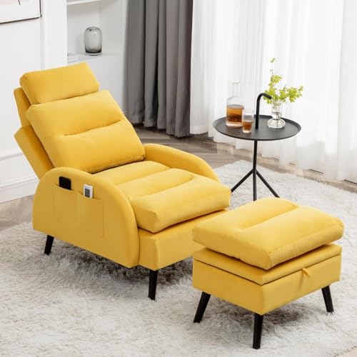 Accent Chair with Ottoman, Comfy Reading Chair with Ottoman Set, ...