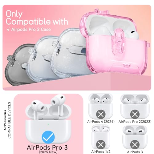 Image of for AirPods Pro 3 Case 2025 with Safety Lock,Clear Pink | Clear Case with Phone Stand & Cleaner Kit,Cute Floral Chain for Women Girls,Soft TPU Protective Cover,Shockproof