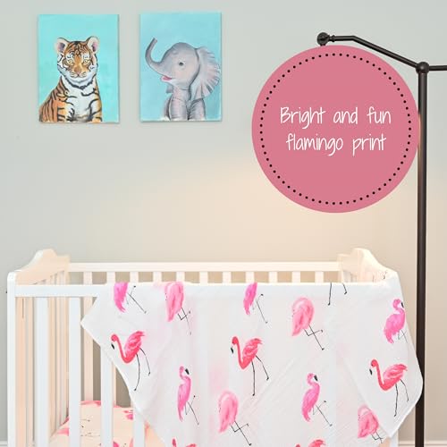 Image of LollyBanks Muslin Swaddle Blankets, 100% Cotton Baby Swaddle Blanket for Girls, Soft and Large 47 x 47 Inches Newborn Swaddle, Breathable Baby Receiving Blankets, Registry (Flamingo Print)