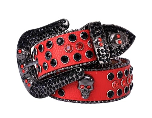 Diamond Waist Strap for Women Men, Sparkly Rhinestone Skull Belt Cowgirl Cowboy PU Leather Belts for Jean Pant