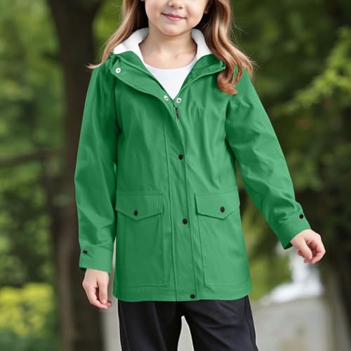 Kids Girls Windproof Hooded Jackets Zip Up Long Sleeve Solid Fleece Lined Coats Fall Warmth Thickened Outerwear Pockets3
