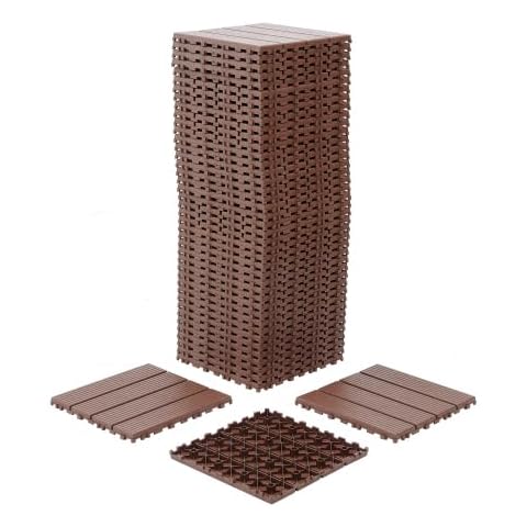 Plastic Interlocking Deck Tiles,44 Pcs Patio Deck Tiles,11.8"x11.8" Square Waterproof Outdoor All Weather Use, Patio Decking Tiles for Poolside Balcony Backyard (Dark Brown) Cover