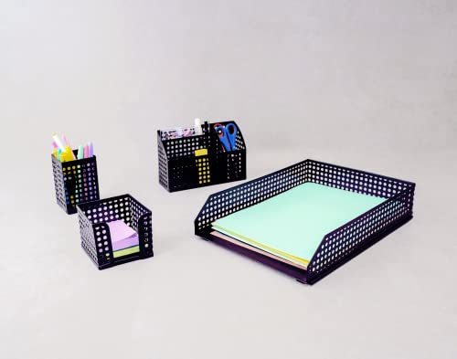 KIT PORTA DOCUMENTOS, PORTA LÁPIS, PORTA BLOCO DE ANOTAÇÕES E PORTA OBJETOS PRETO 4 PÇS - OIKOS