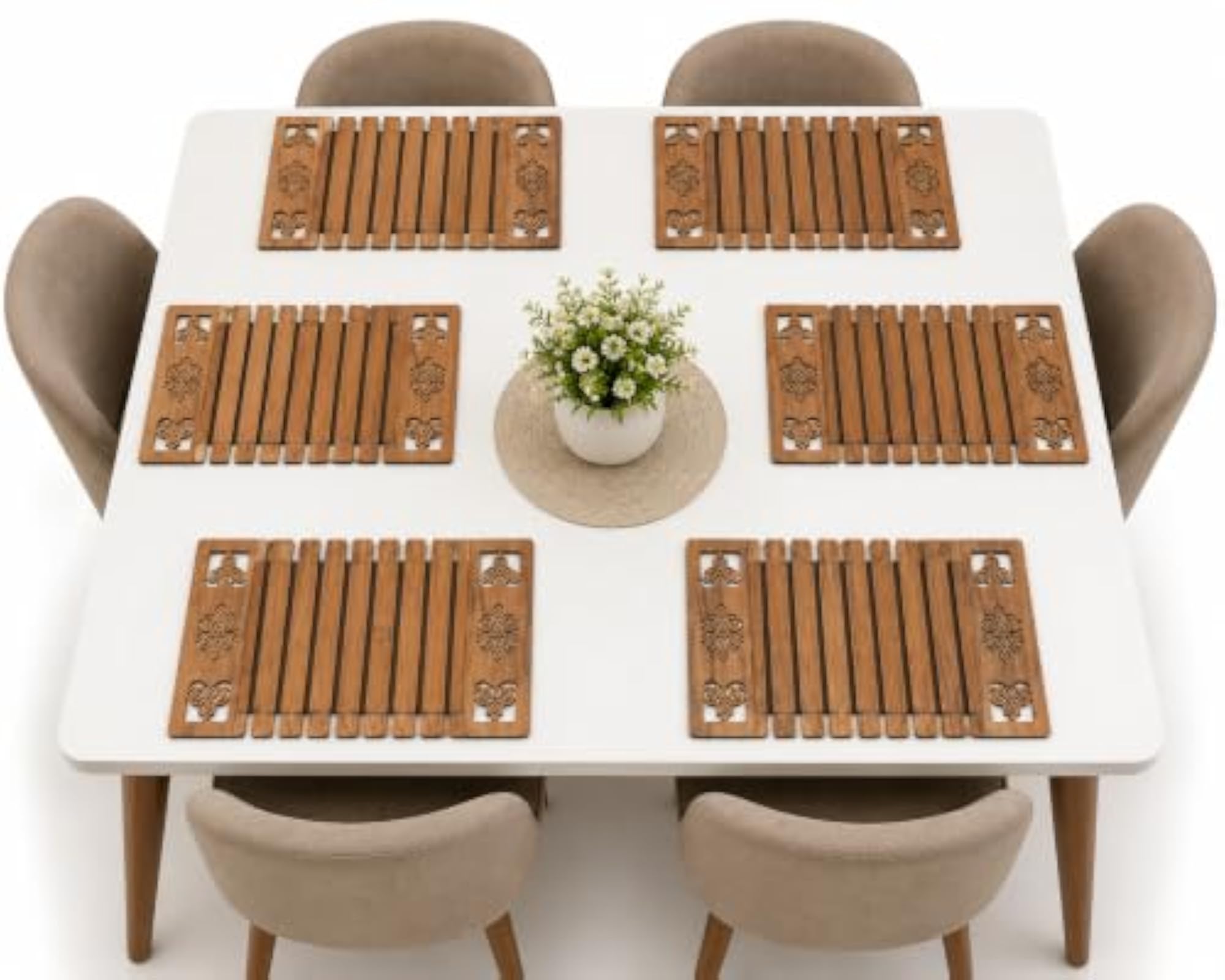 Wooden Foldable Table Placemat Set of 6, Beige