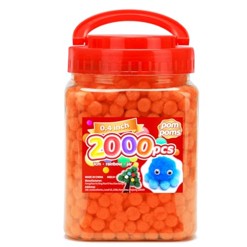 Image of Iooleem Pom Poms, 0.4inch(1cm), 2000pcs Orange Pompoms, Small Size, Pom Poms for Arts and Crafts, Pom Pom Balls, Craft Supplies.