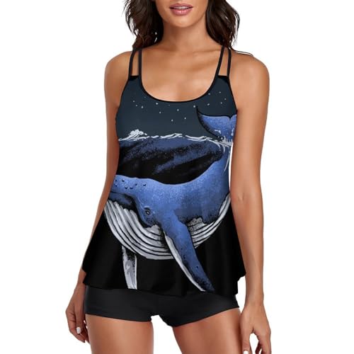 Maillot de bain tankini femme short de garçon robe de plage deux pièces bleu