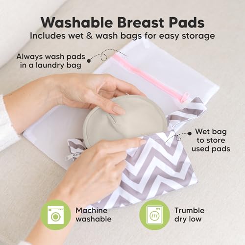 Image of Organic Nursing Pads - 14 Washable Breast Pads for Breastfeeding, Wash Bag, Viscose Derived from Bamboo Reusable Nipple Covers for Breastfeeding Essentials, Soft & Absorbent (Neutrals, XL 5.6 inch)