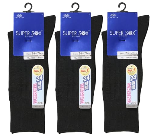 [�I�J���g] 24���Ԃɂ���Ȃ� SUPER SOX(�X�[�p�[�\�b�N�X) �r�W�l�X�\�b�N�X �X�g���C�v�� �N���[�� �C�� ���L 495-901 495-901 3���g 26.0 cm~28.0 cm �u���b�N
