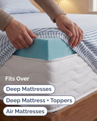 Image of Extra Deep Twin XL Sheet Set - 4 Piece Breathable & Cooling - Blue Stripes | Hotel Luxury Bed Sheets Set, Easy & Secure Fit, Ultra-Soft, Wrinkle & Fade Free, Comfy Sheets Set with Extra Deep Pockets