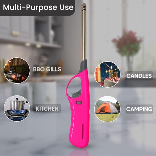 2 x Candle Lighter Refillable Gas Adjustable Flame Windproof Long Reach BBQ Lighter for Kitchen Cooking Camping Wood Burner & Fireworks (Assorted Colors) - Image 5