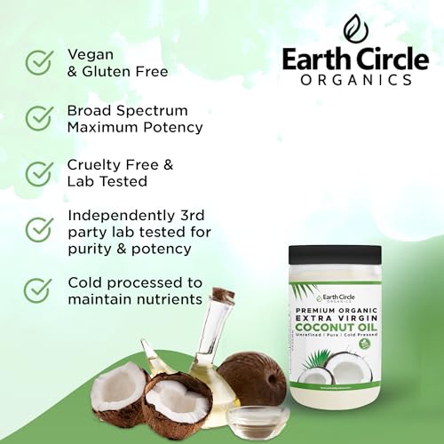 Image of Earth Circle Organics Premium Ultra Pure Extra Virgin Coconut Oil, Cold Pressed, Baking, Smoothies, Skin & Hair Care, Gluten-Free, Keto & Paleo Friendly (32 Ounce Unrefined) - Pack of 3