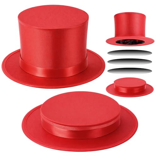 Yearntown Magician Collapsible Top Hat Costume Top Magic Folding Hat for Men Women Adult Halloween Party (Red)