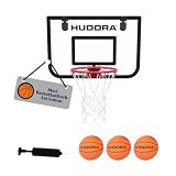 HUDORA Mini-Basketballkorb-Set Indoor – Set mit 3 Bällen und Ballpumpe – Basketballkorb fürs Zimmer/Büro – Federring und PVC Backboard – mit Türaufhängung – für Kinderzimmer oder Wohnung