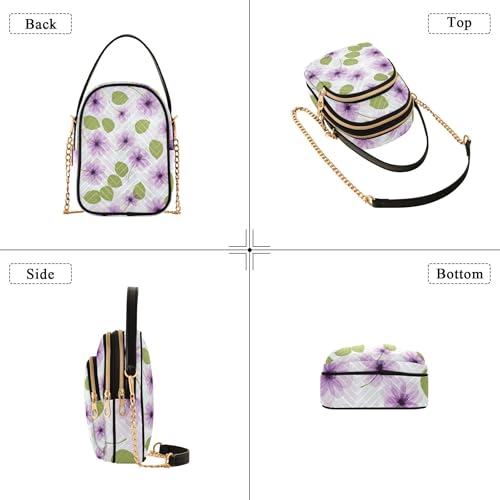 Shoulder Handbags for Women Quilted Phone Handbag Small Chain Purse Cute Animal Designer Satchel Crossbody Bag Floral Purple Flowers Beige Green4